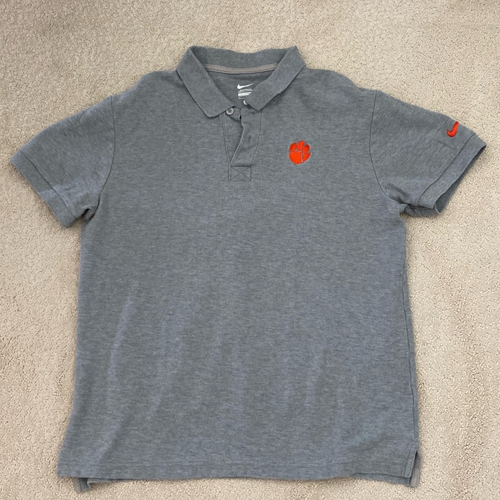 NIKE HEATHERED GRAY CLEMSON MEN’S POLO/GOLF SHIRT.  SIZE L